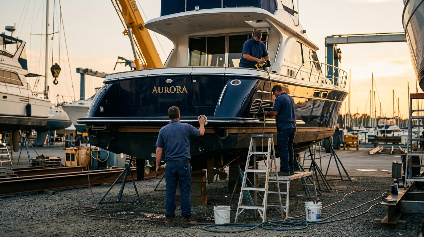 Kay Marine Service technician performing precision yacht maintenance in South Florida
